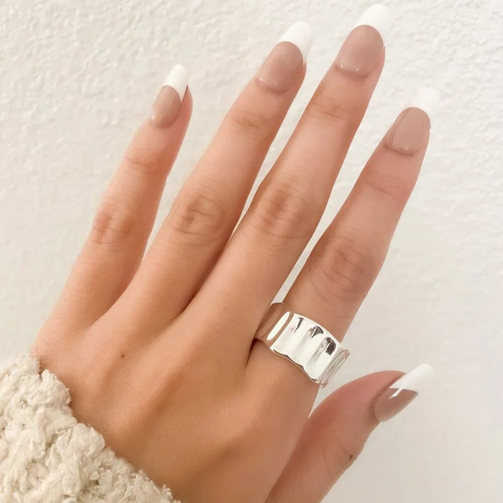 925 Sterling Silver Chunky Ring Thick Band Ring Wavy Ring Modern Ring - Picture 6 of 11